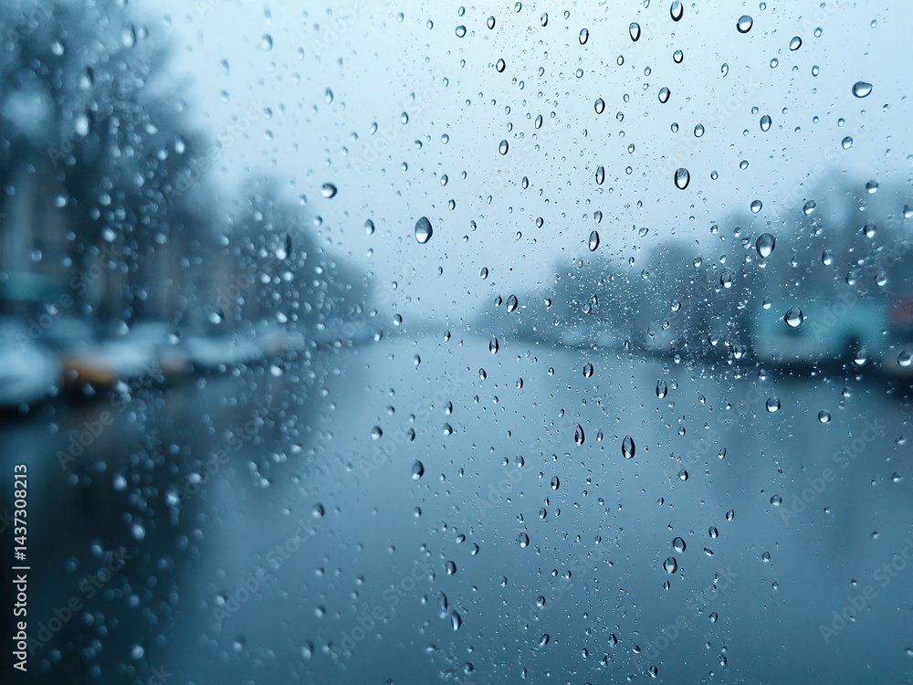 Drops on wet glass, background.