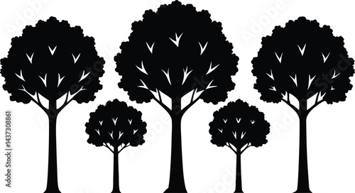 Beautiful Elm Trees Isolated Silhouette Vector Art Elegant Forest Landscape Elements Design