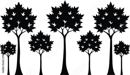 Beautiful Maple Trees Isolated Silhouette Vector Art Natural Forest Elements and Landscape Design