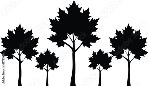 Beautiful Maple Trees Isolated Silhouette Vector Art Natural Forest Elements and Landscape Design
