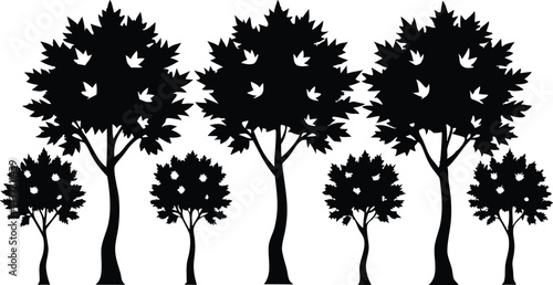 Beautiful Maple Trees Isolated Silhouette Vector Art Natural Forest Elements and Landscape Design