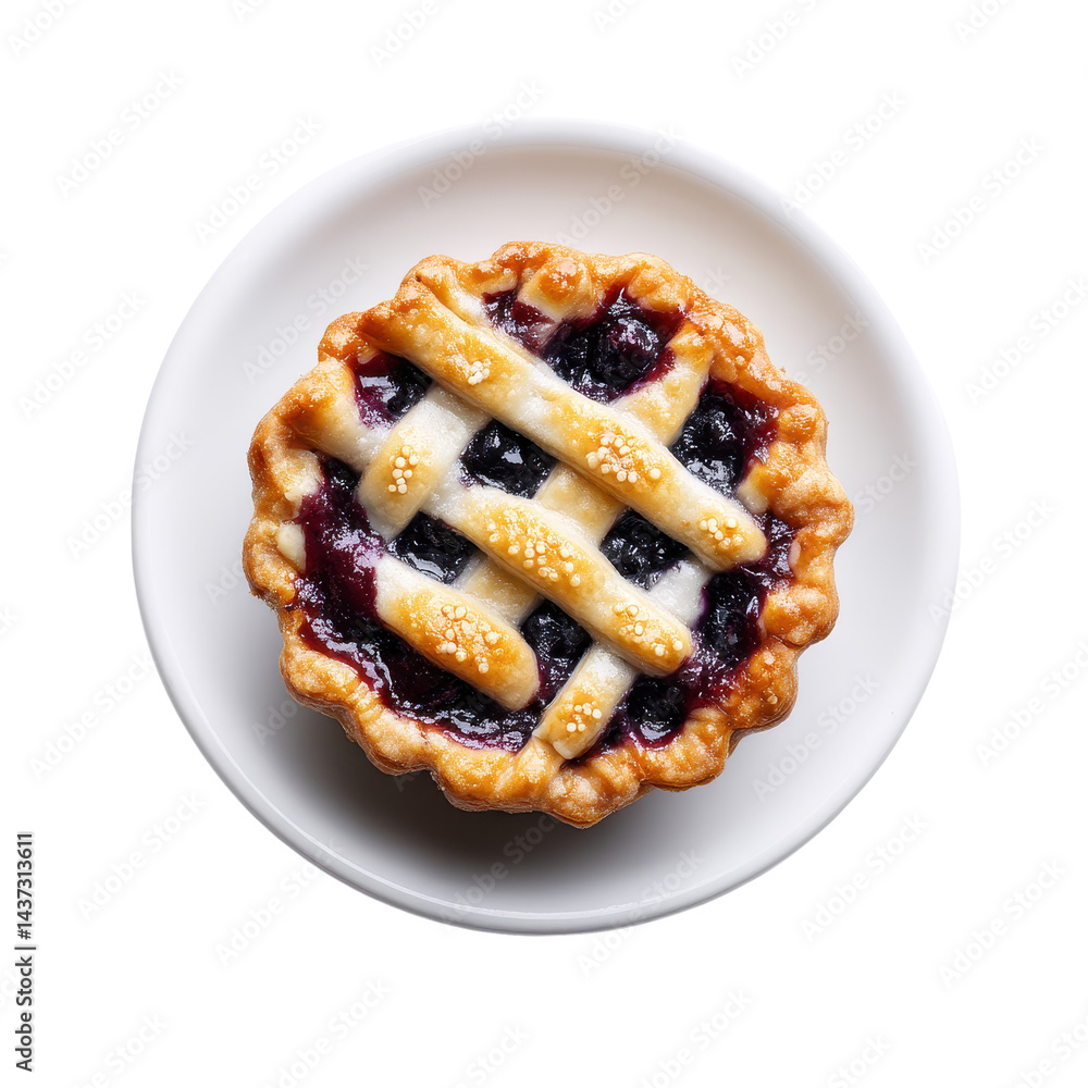 Delicious Mini Blueberry Pie on White PlateOverhead ShotPerfect for Dessert Menus or Baking Blogs Delicious Mini Blueberry Pie on White PlateOverhead ShotPerfect for Dessert Menus or Baking Blogs