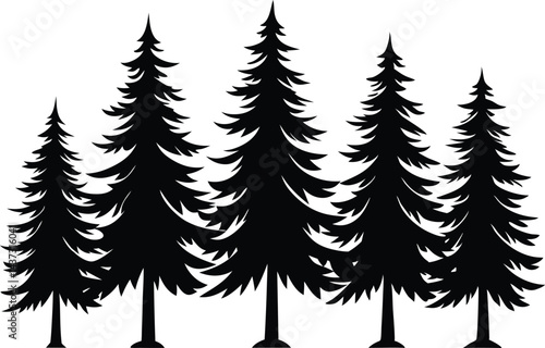 Beautiful Pine Trees Isolated Silhouette Vector Art Elegant Forest Landscape and Nature Design