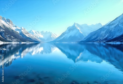 Wallpaper Mural Mountain range reflected in lake under blue sky, clouds Torontodigital.ca