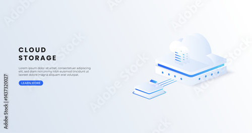 Cloud storage isometric vector illustration. Cloud with digital files for cloud computing and web services. Good for websites, banners, and landing pages.