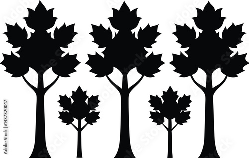 Beautiful Sycamore Trees Isolated Silhouette Vector Art Elegant Forest Landscape Design Elements