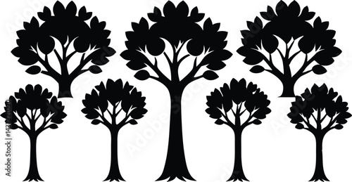 Beautiful Sycamore Trees Isolated Silhouette Vector Art Elegant Forest Landscape Design Elements