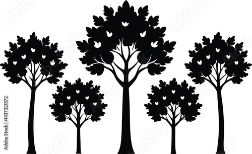 Beautiful Sycamore Trees Isolated Silhouette Vector Art Elegant Forest Landscape Design Elements