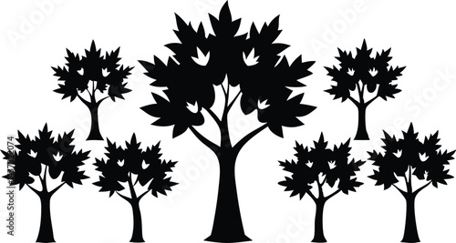 Beautiful Sycamore Trees Isolated Silhouette Vector Art Elegant Forest Landscape Design Elements