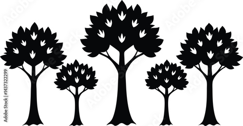 Beautiful Sycamore Trees Isolated Silhouette Vector Art Elegant Forest Landscape Design Elements