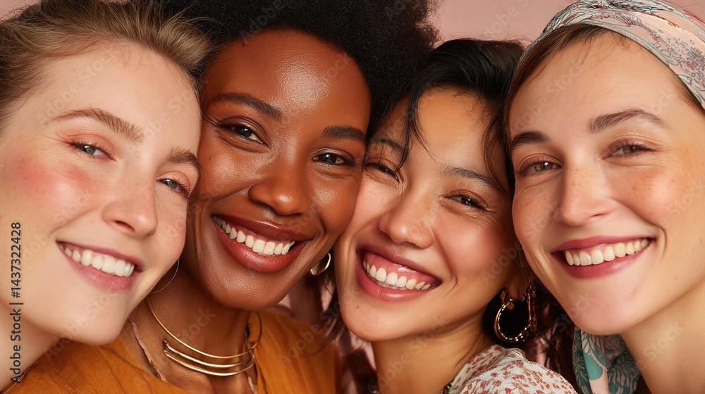 Fototapeta premium Happy Diverse Women Smiling Together in Close-Up Portrait
