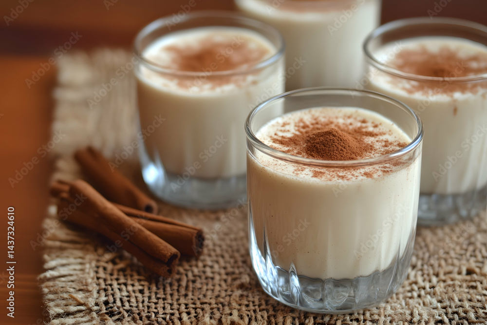 Creamy Horchata Served in Glass Cups with Cinnamon Dusting Creamy Horchata Served in Glass Cups with Cinnamon Dusting
