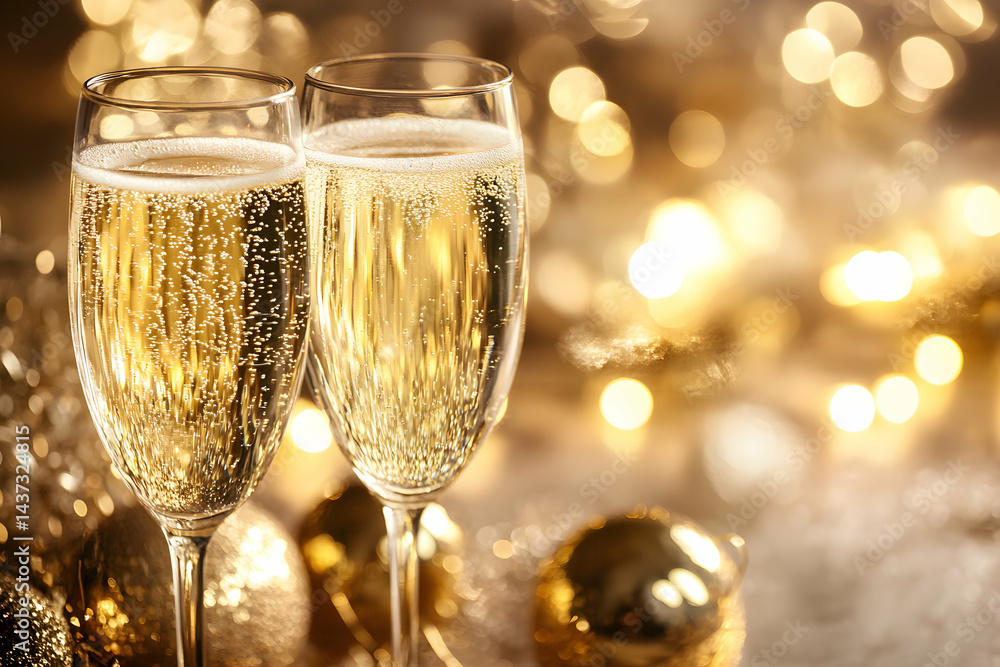 Festive Champagne Setup Surrounded by Luxurious Golden Elements Festive Champagne Setup Surrounded by Luxurious Golden Elements