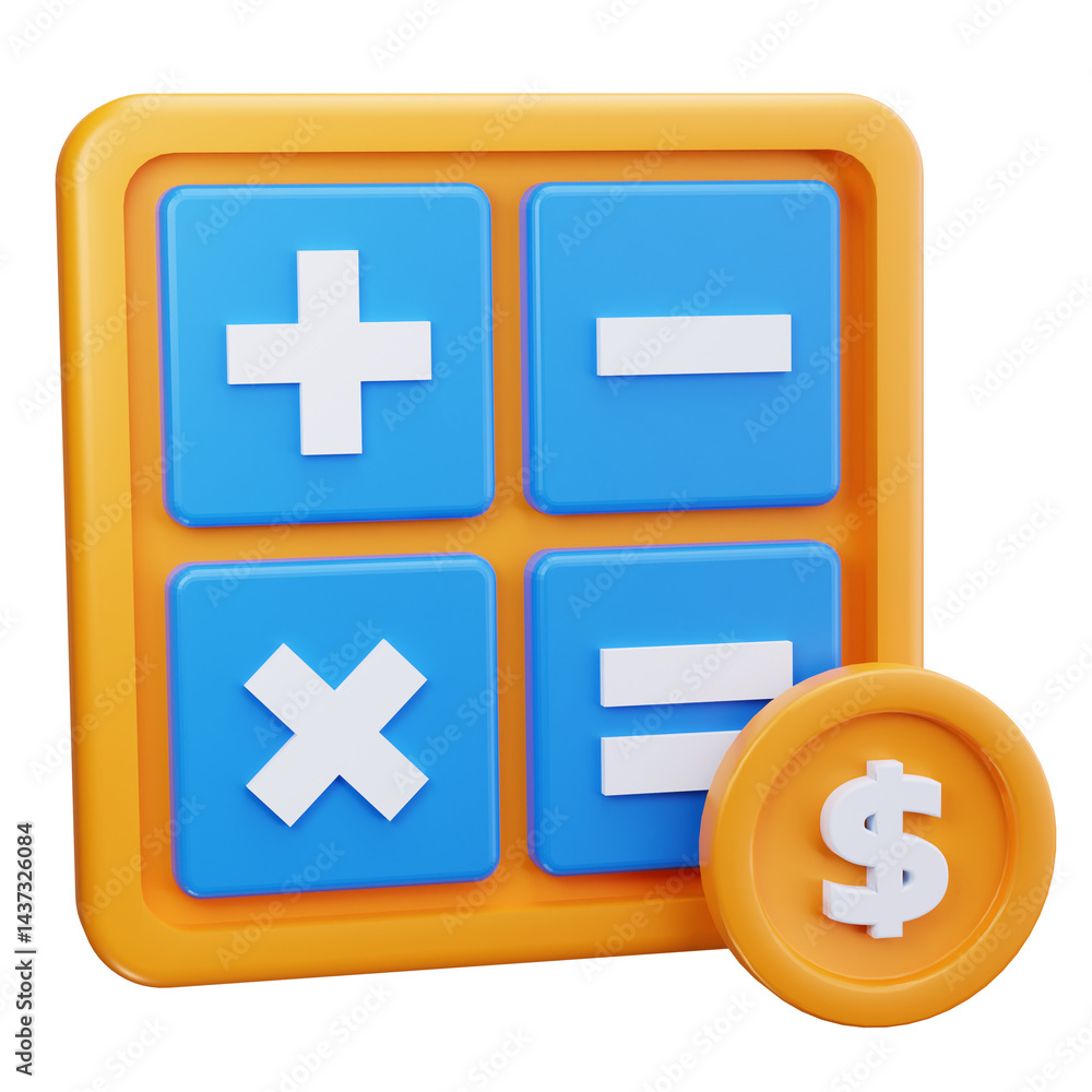 Fototapeta premium 3d rendered orange calculator with a dollar sign