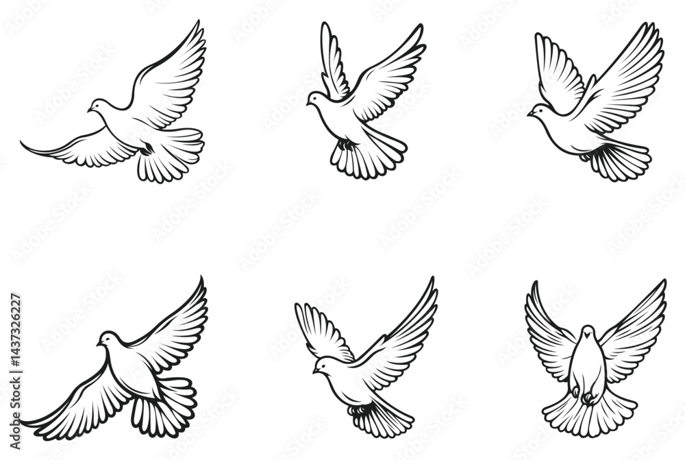 Fototapeta premium Peace Dove Silhouettes Vector Illustration.