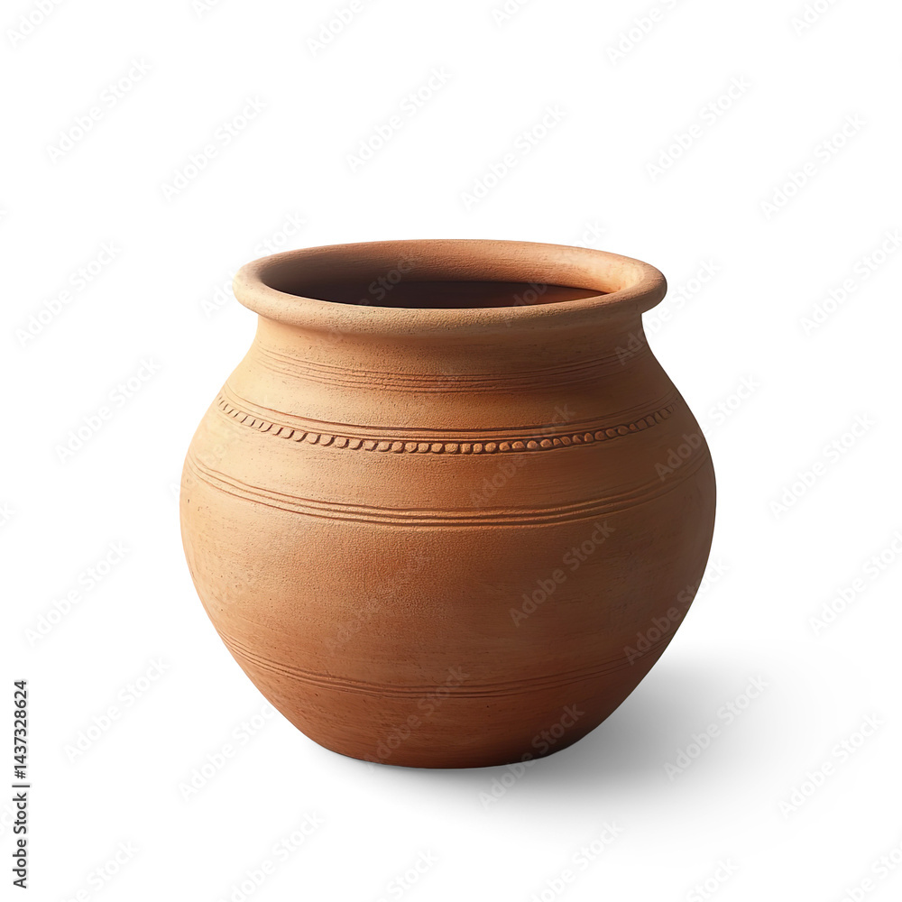 Traditional Clay Pot with Geometric and Floral Patterns on a Transparent Background Traditional Clay Pot with Geometric and Floral Patterns on a Transparent Background