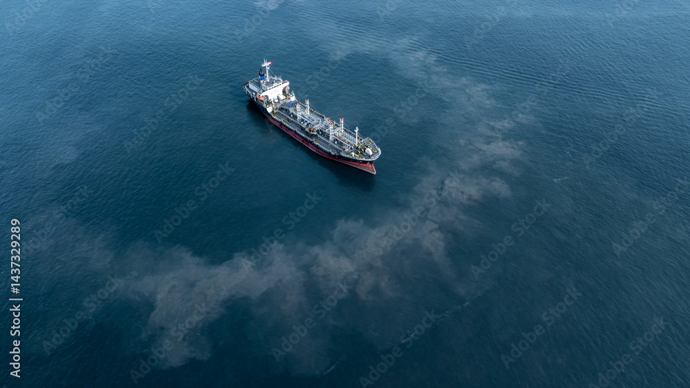 Aerial view oil and gas tanker ship freight shipping oil and gas, Global business freight shipping import export logistic transportation oil and gas product tanker ship, Sea freight oil product tanker