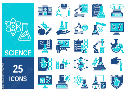 Set of vector line icons related to science lab equipment, chemistry and medicine. Symbols for website or app ui, logo design, illustration.
