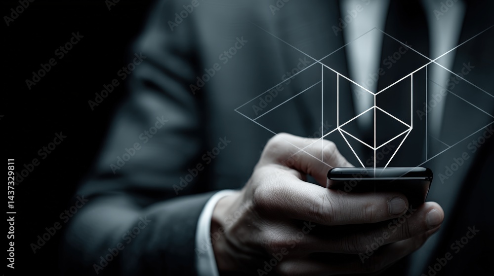 Fototapeta premium Lawyer using smartphone with AI and cloud icon in modern professional setting