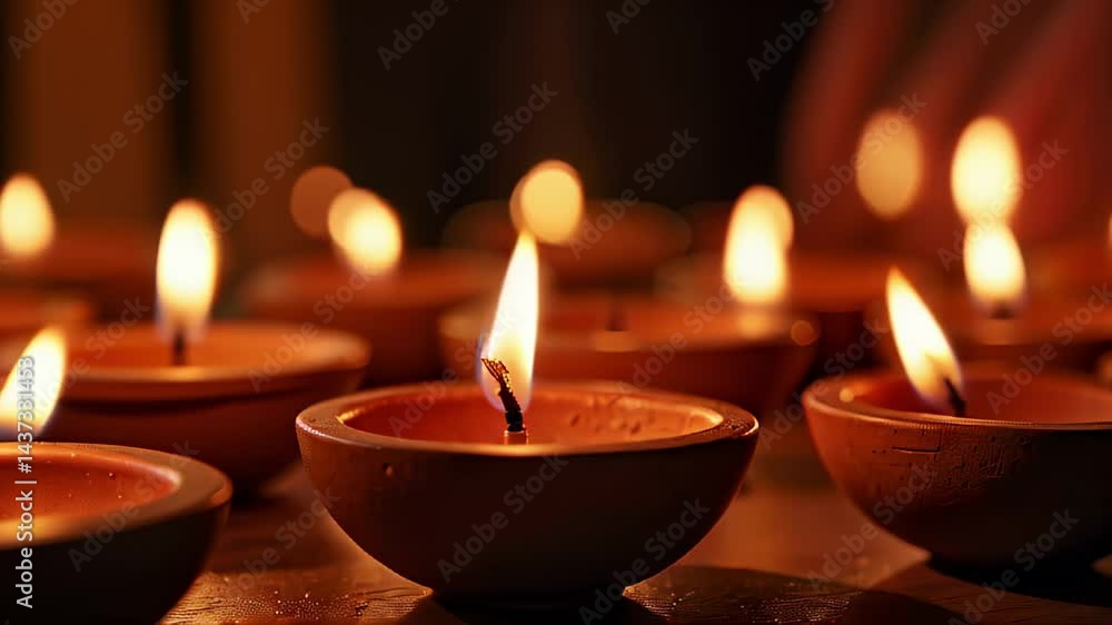 Warm candles glowing in darkness for peaceful atmosphere Warm candles glowing in darkness for peaceful atmosphere