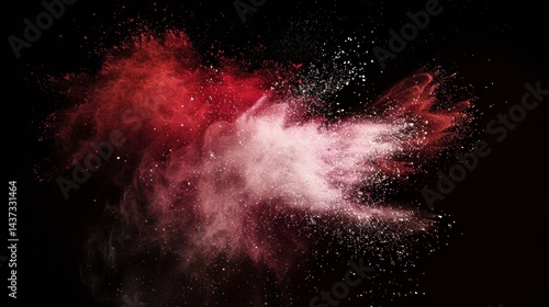 red and white explosion of dust and debris. The red and white colors are vibrant and eye-catching, creating a sense of energy and excitement. The image is dynamic and full of movement, as the dust
