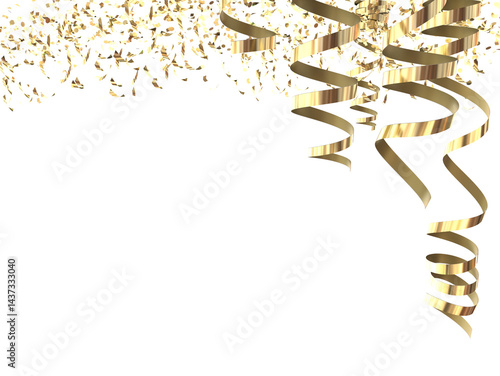 Obraz na płótnie streamer gold color isolated in white background , xmas , carnival , party, - 3d rendering w salonie