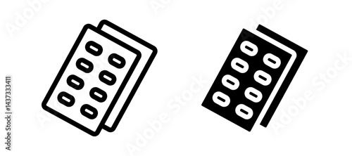 Pill blister pack icon in black color for website or app.