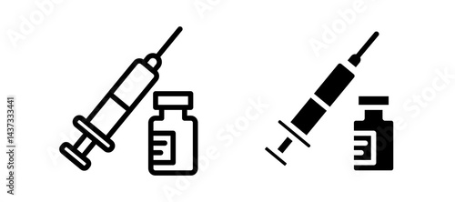 Vaccine vial icon in black color for website or app.