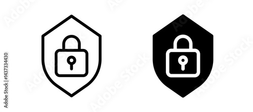 Shield lock icon in black color for website or app.