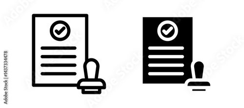 Approved document icon in black color for website or app.