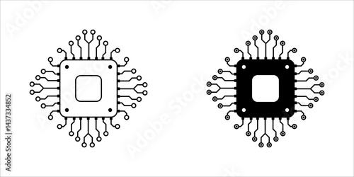 Artificial intelligence AI processor chip icon.AI Processor circuit vector set.