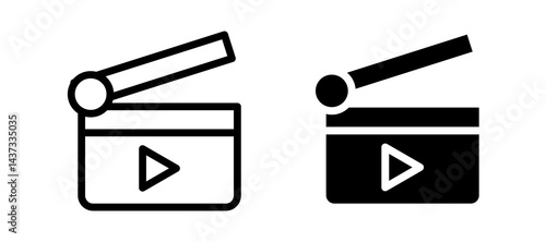 Film clapperboard icon in black color for website or app.
