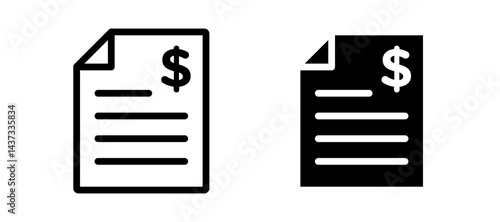 Invoice icon in black color for website or app.