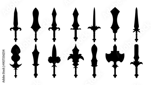 set of sword silhouette vector on tranparent background