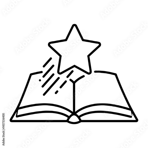Open book with star magic illustration, magical star illustration  