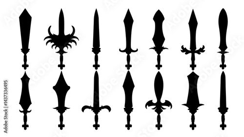 set of sword silhouette vector on tranparent background