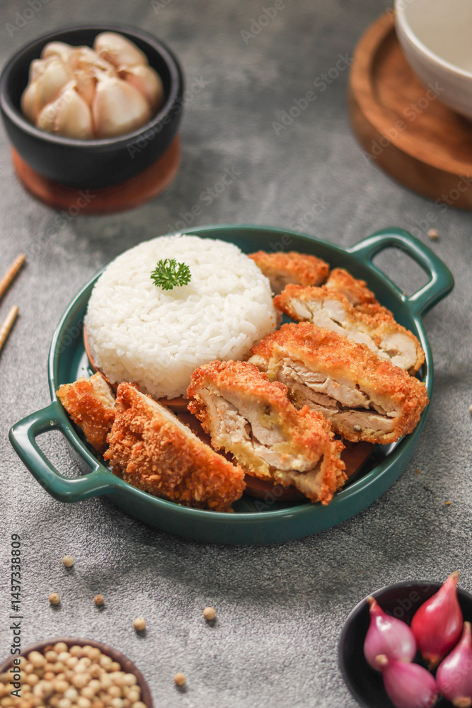 Chiken katsu and rice Chiken katsu and rice