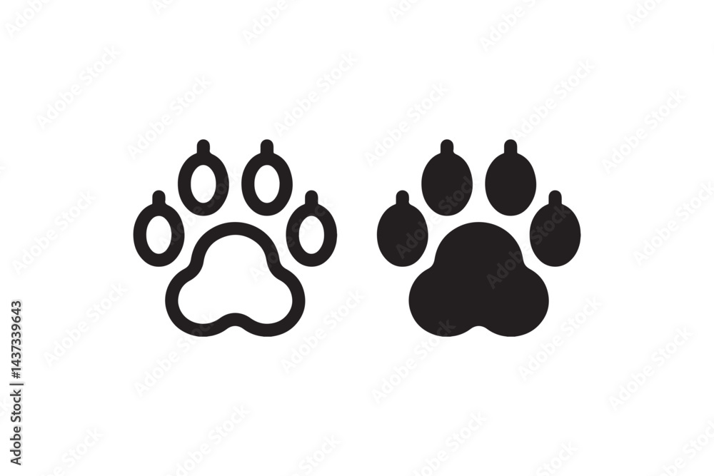 Obraz premium Animal paw print outline and filled icon Vector