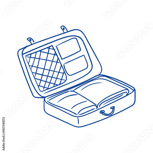 Travel suitcase open with organized compartments for packing clothes and essentials