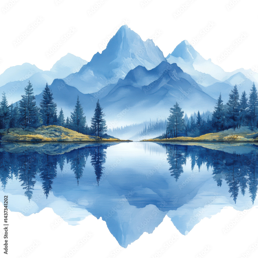 Naklejka premium Serene reflection of majestic mountains tranquil lake nature scenic