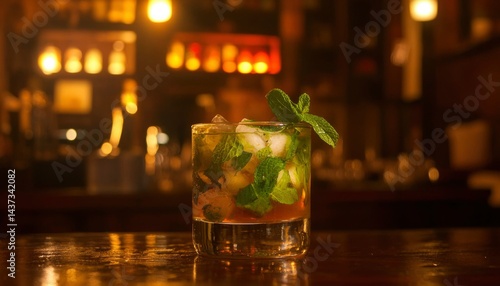 Refreshing cocktail on bar