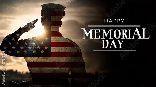  a soldier saluting, patterned with a flag, text reads 