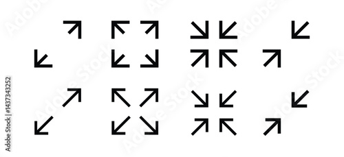 Fullscreen vector Icon with Arrows. Expand Maximize and minimize signs for Screen