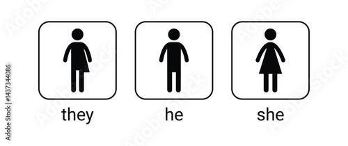 Gender neutral toilet sign concept set. Word they written with red marker. Male, female, unisex or transgender icons. 
