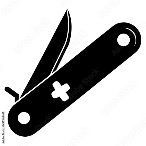 create a simple Swiss knife silhouette vector illustration design on white background



