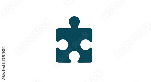 Dark teal jigsaw puzzle piece isolated on white background symbolizing unity and problem solving