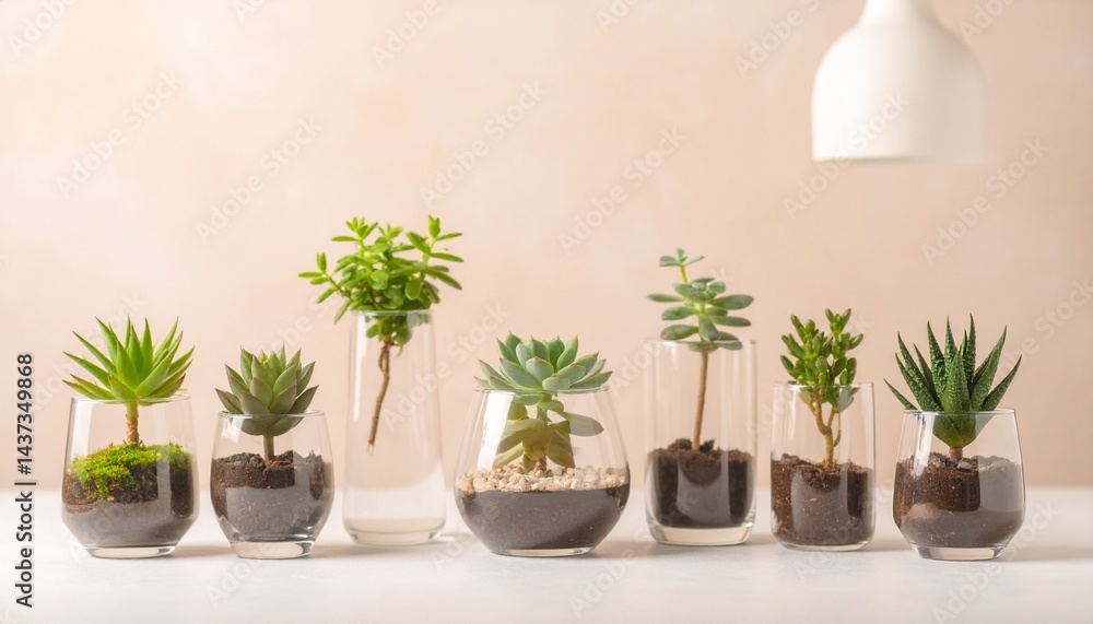 Fototapeta premium Piękne rośliny w szklanym pojemniku, miejsce na kopię