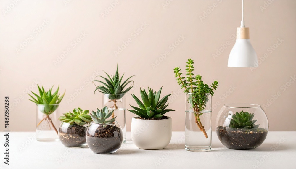 Fototapeta premium ガラスのポットの中のかわいい観葉植物