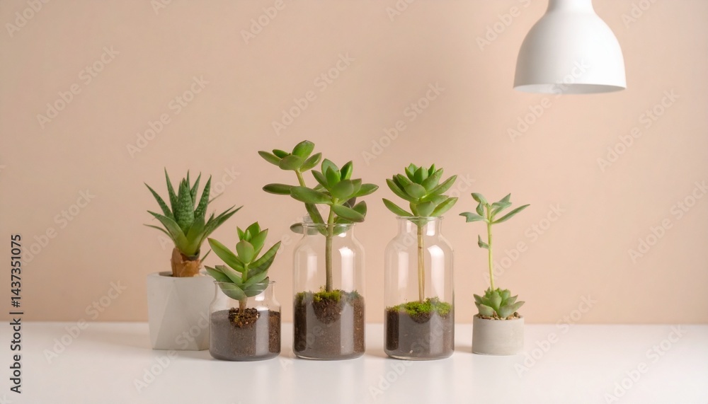 ガラスのポットの中のかわいい観葉植物 ガラスのポットの中のかわいい観葉植物