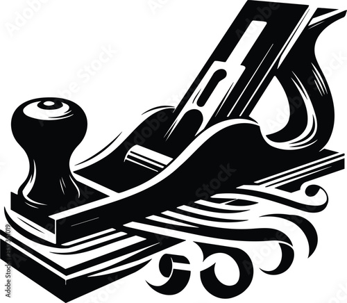 Jointer Plane Silhouette with Wood Shavings Isolated Vector Symbol